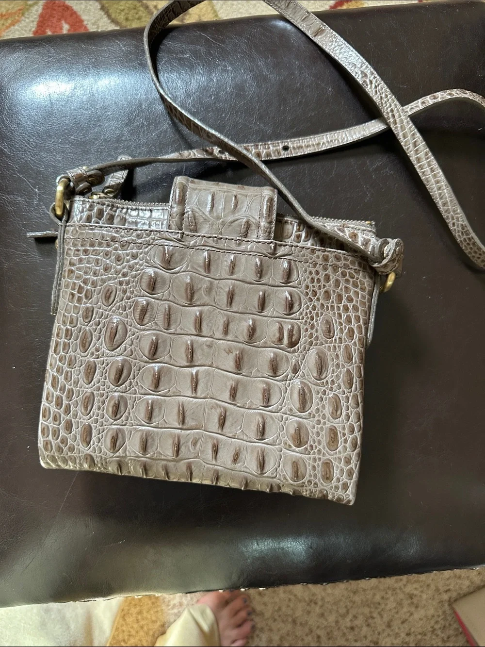 Brahmin Croc-Embossed Leather Crossbody Bag with Gold Hardware